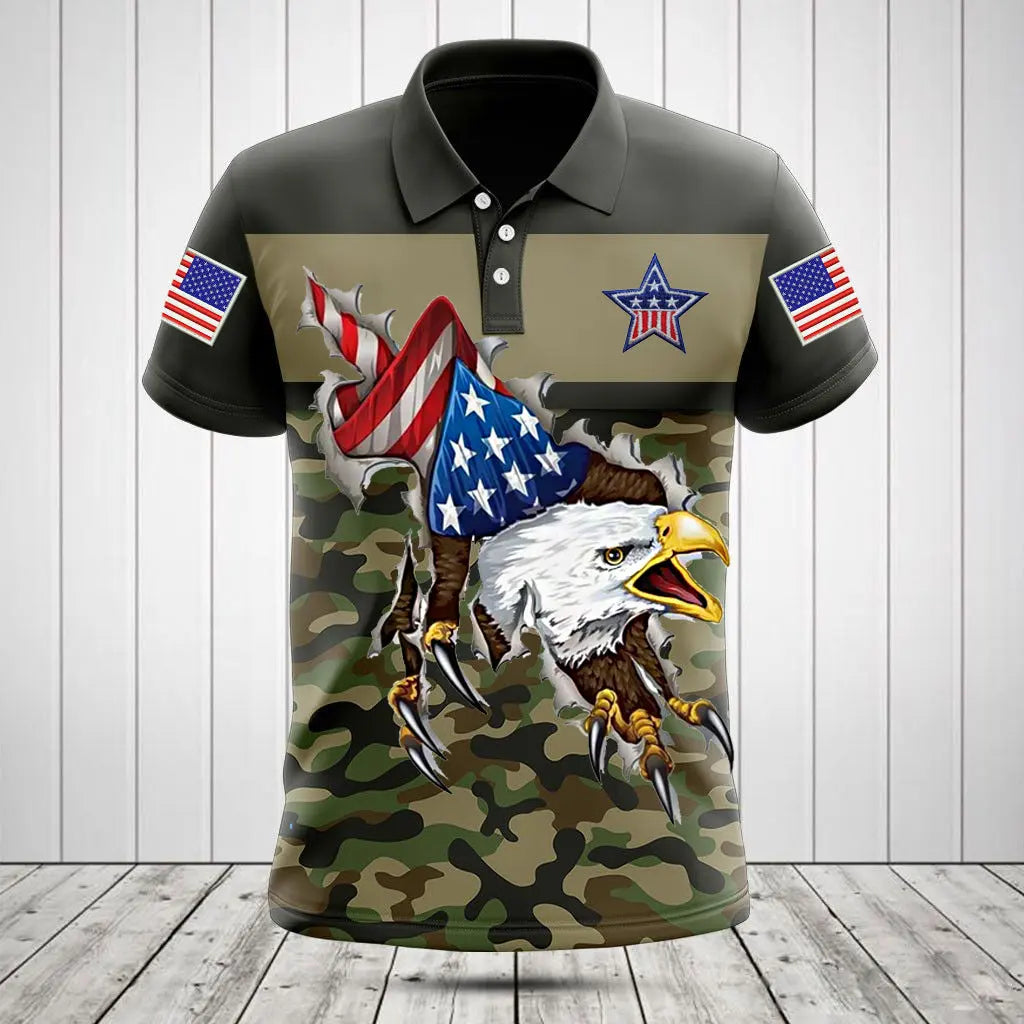 Patriotic USA Flag Eagle Polo Shirt Independence Day Gift for American Pride