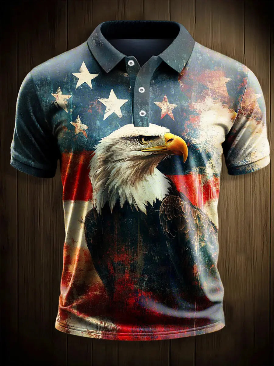 Patriotic USA Flag Eagle Short Sleeve Polo Shirt Perfect Gift for Independence Day Enthusiasts