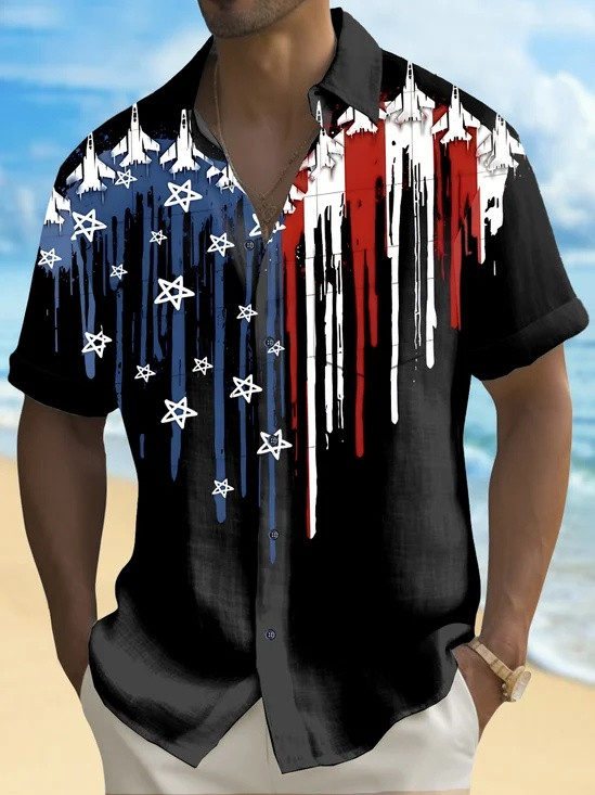 Patriotic USA Flag Hawaiian Button Shirt Independence Day Summer Clothing Gifts For Him