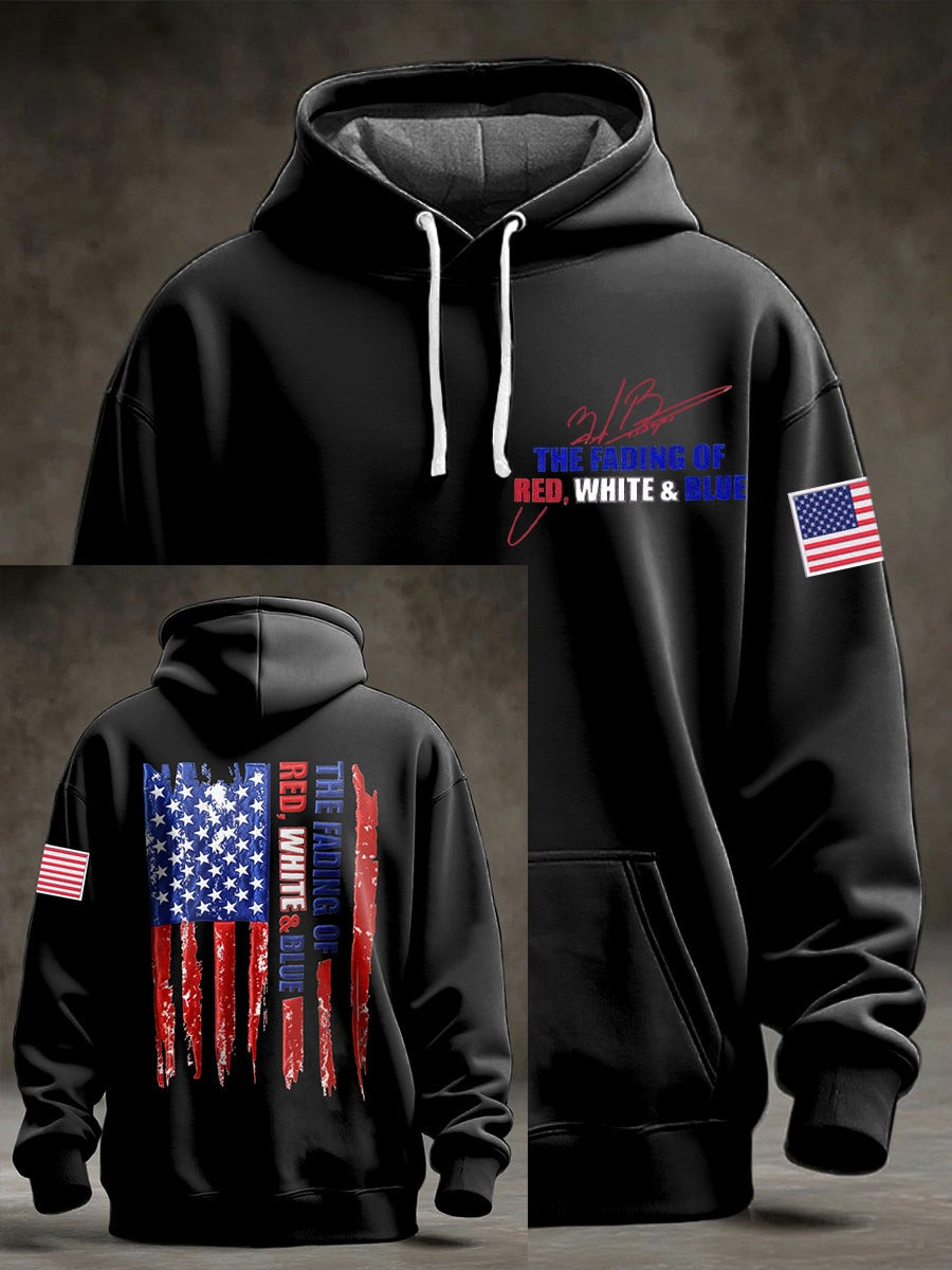 Patriotic USA Flag Hoodie The Fading Of Red White And Blue Presents For Men
