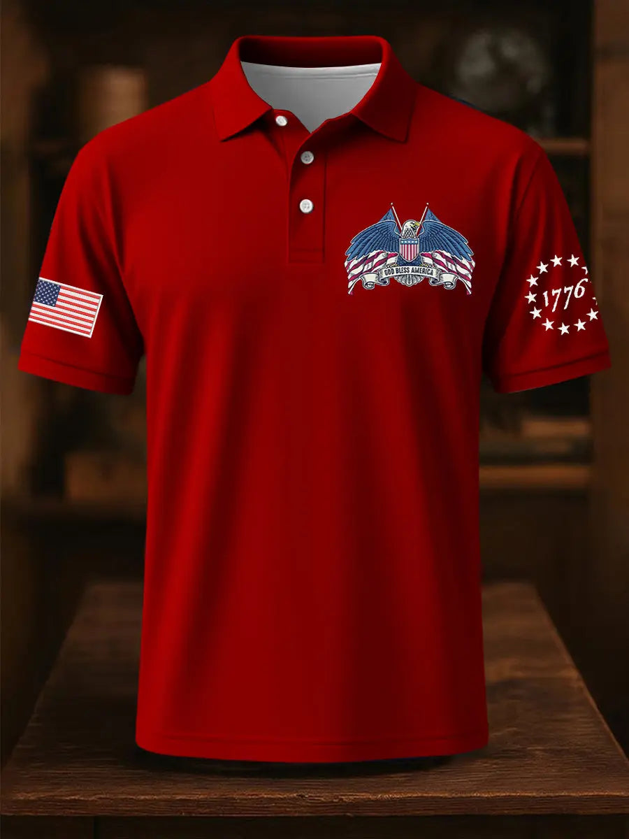 Patriotic USA Flag Polo Shirt for Men Gift for Independence Day Supporters with 1776 Design