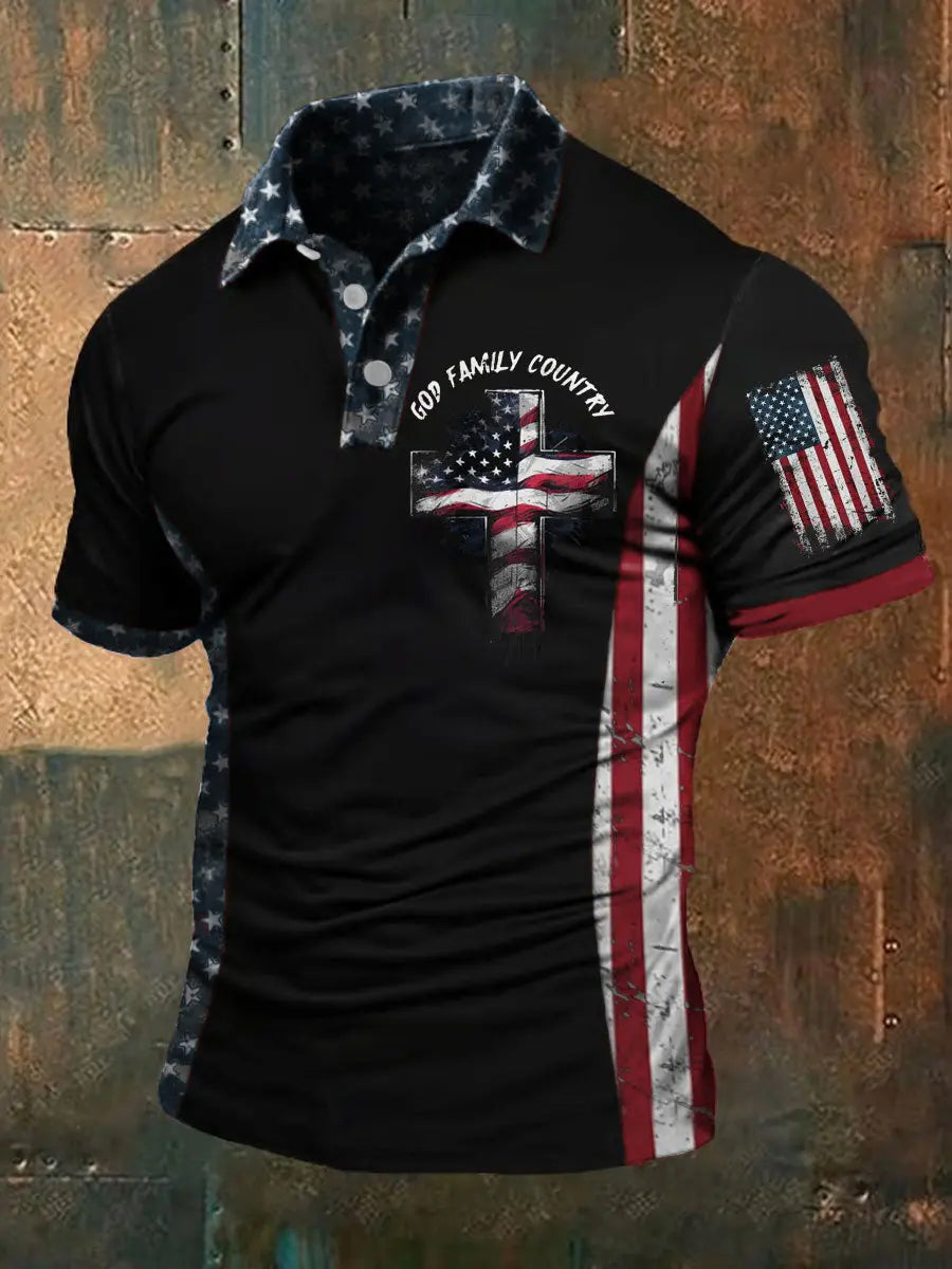 Patriotic USA Flag Polo Shirt God Family Country Great Gift for Independence Day Fans
