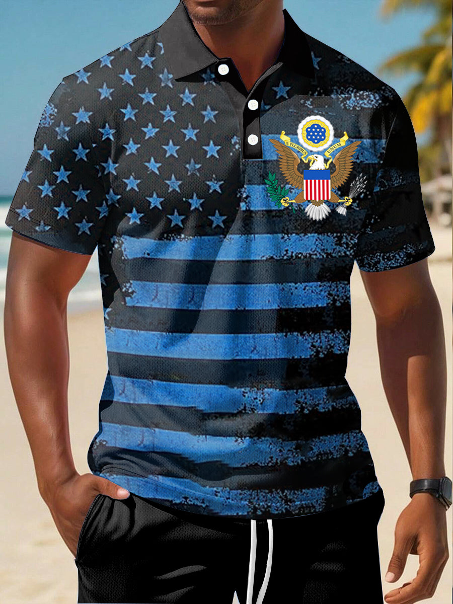 Patriotic USA Polo Shirt Men's American Flag Design Gift for Independence Day Fans