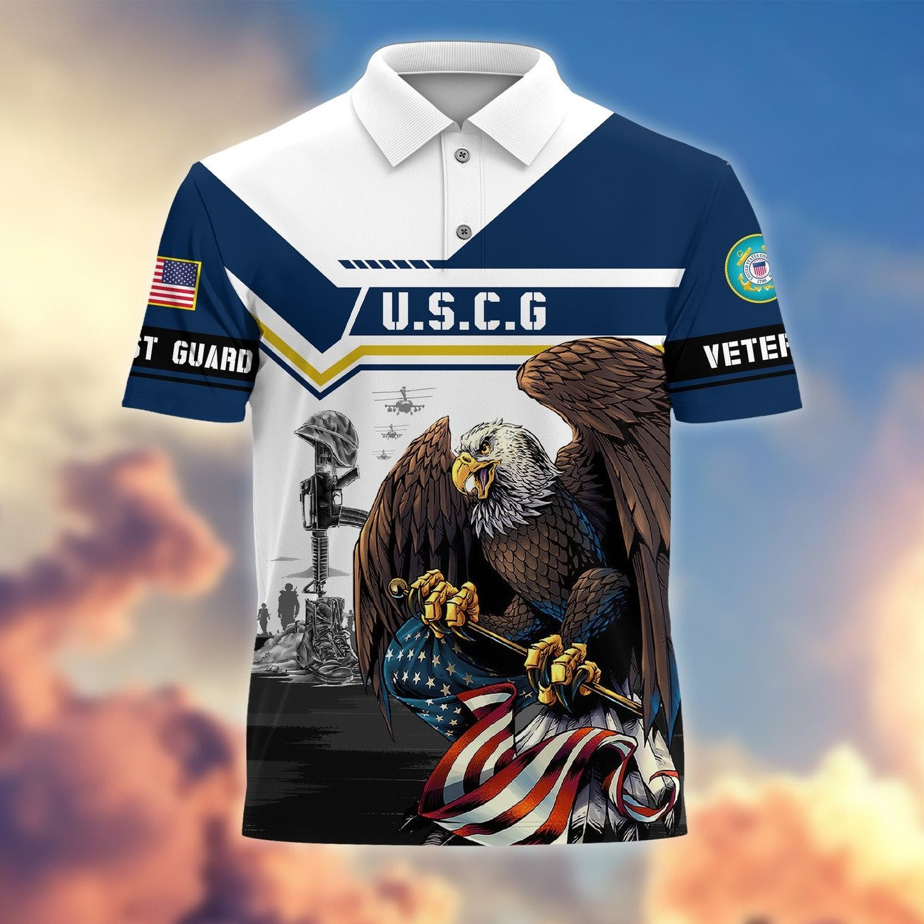 Patriotic USCG Coast Guard Eagle Polo Shirt Perfect Veteran Gift For Dad and Husband on Veterans Day