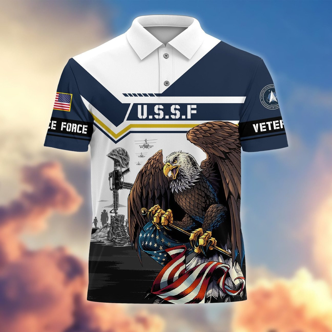 Patriotic USSF Space Force Eagle Polo Shirt Perfect Veteran Gift For Dad and Husband on Veterans Day