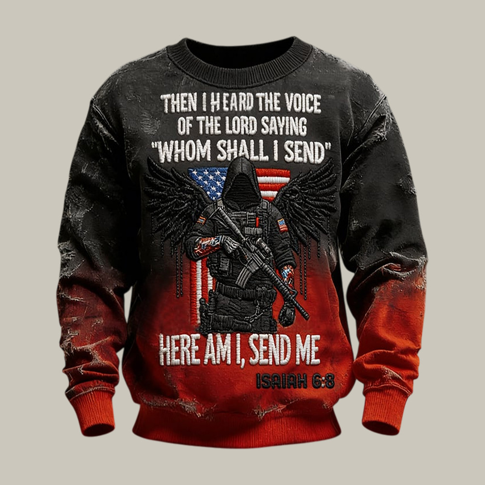 Patriotic Veteran Graphic Here I Am Send Me Sweatshirt Bible Verse Apparel Gift For Him