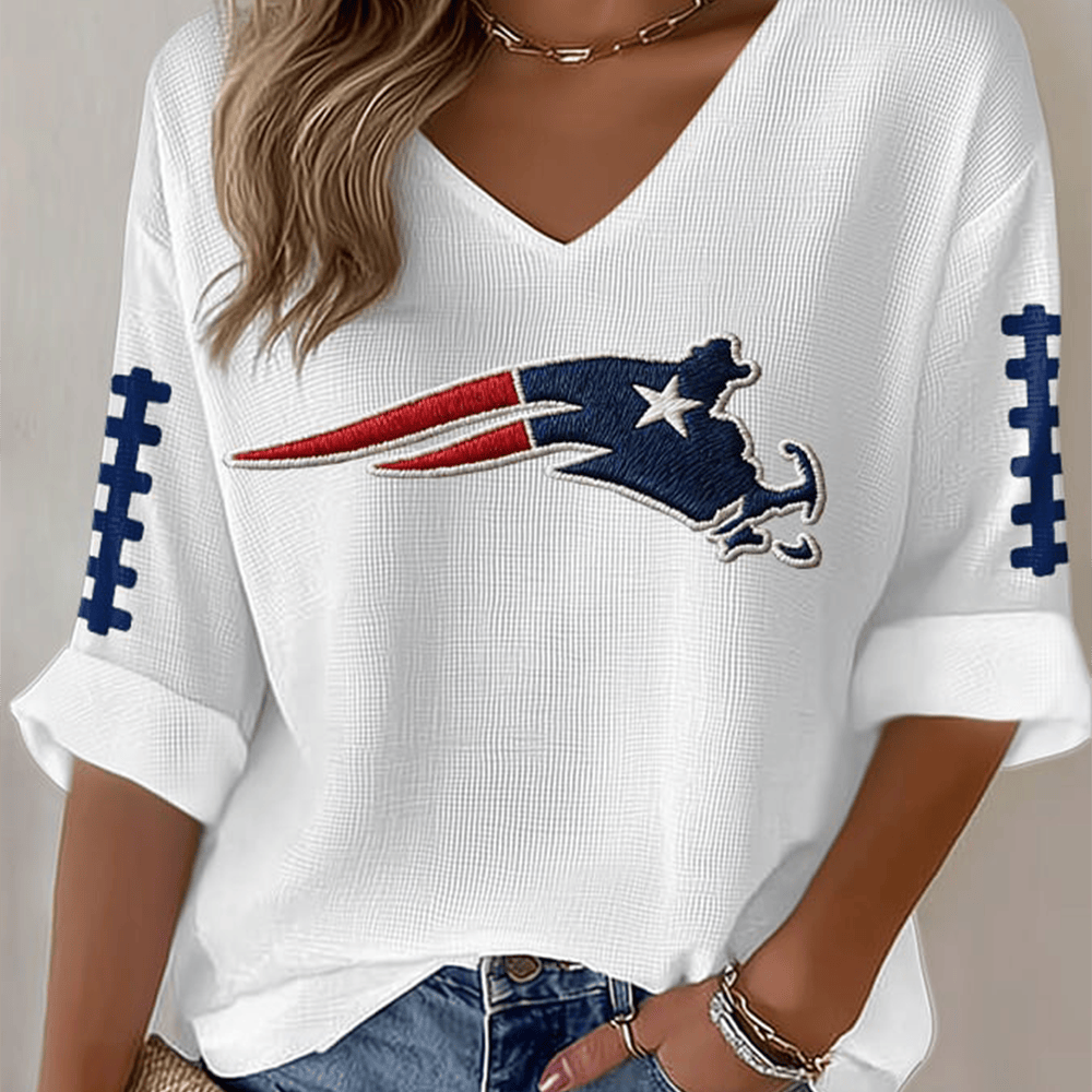Patriots Football V-Neck Long Sleeve Shirt New England Patriots Apparel Fan Gear