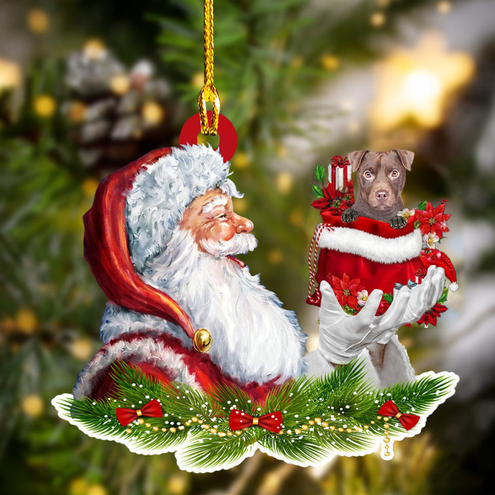 Patterdale Terrier and Santa Christmas Ornament for Dog Lovers Dog Mom Acrylic Dog Ornament