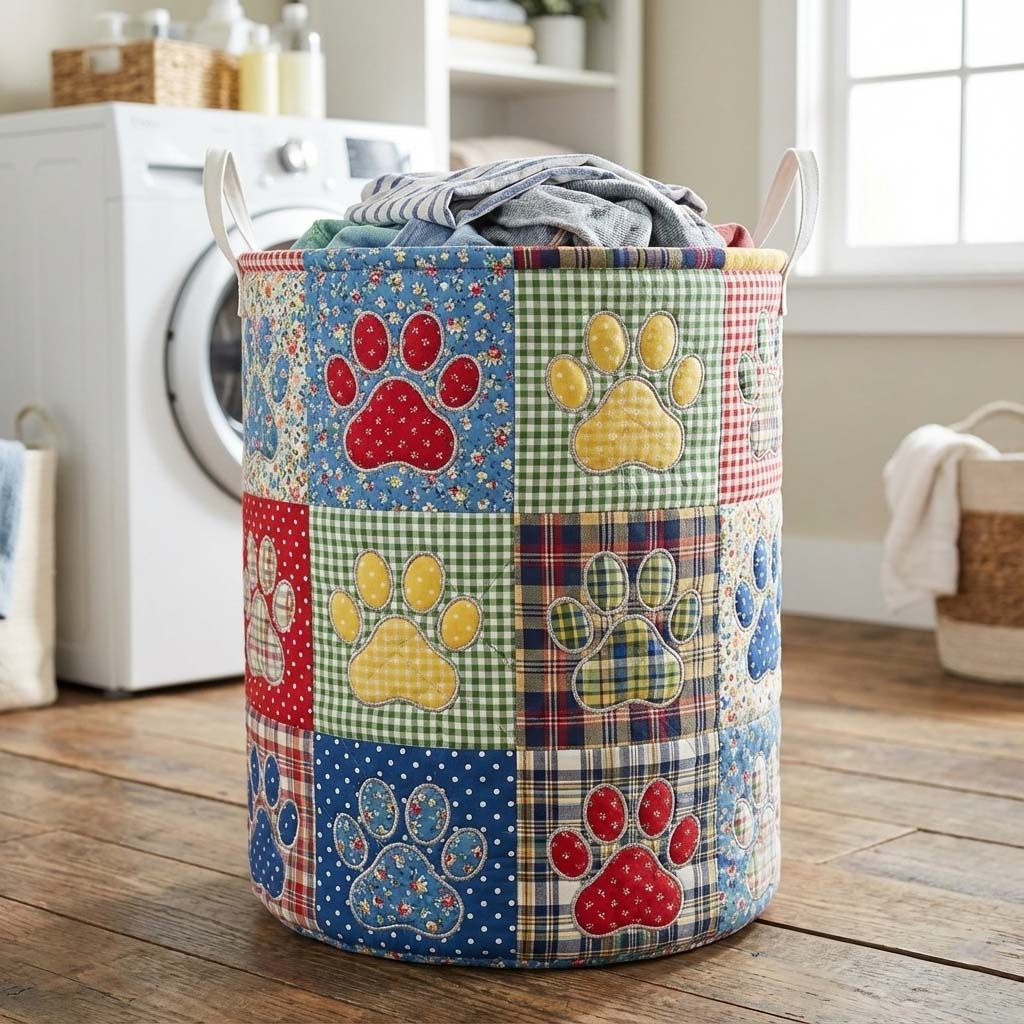 Pattern Paws Quilted Laundry Basket Lovely Graphic Animal Home Decor Paw Lover Gifts