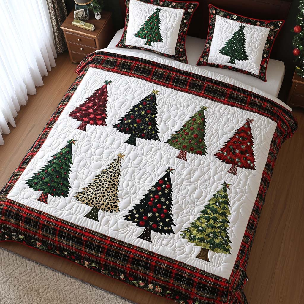 Patterned Pines Quilted Bedding Set Premium Duvet Cover Gift Set for Mom or Grandma