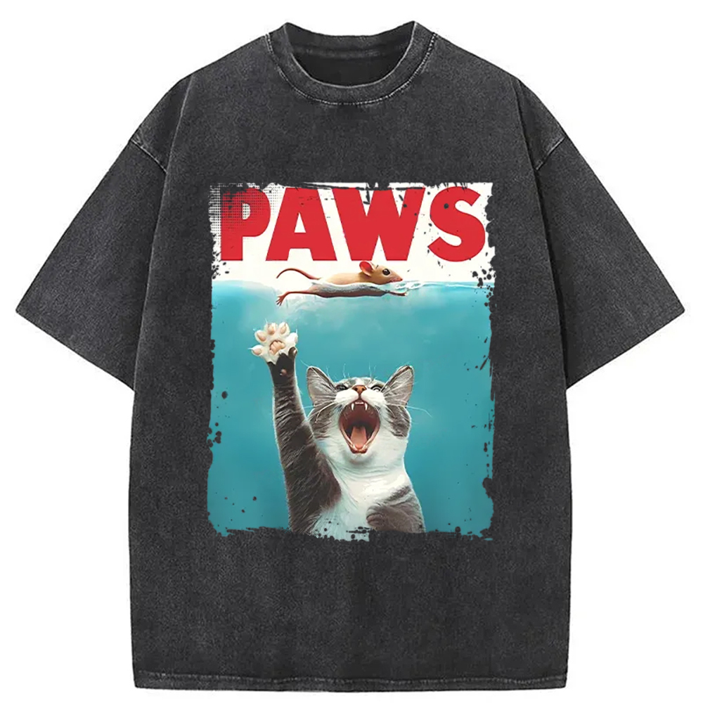 Paw Funny Cat Washed T-Shirt Casual Oversized Outfit Style Gifts For Besties