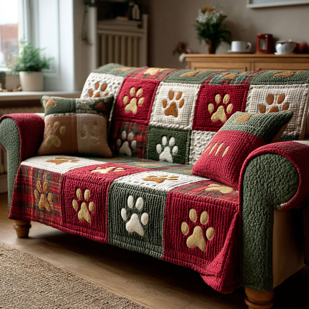 Paw Holiday Quilted Sofa Cover Holiday Living Christmas Decor Xmas Presents For Dog Owners