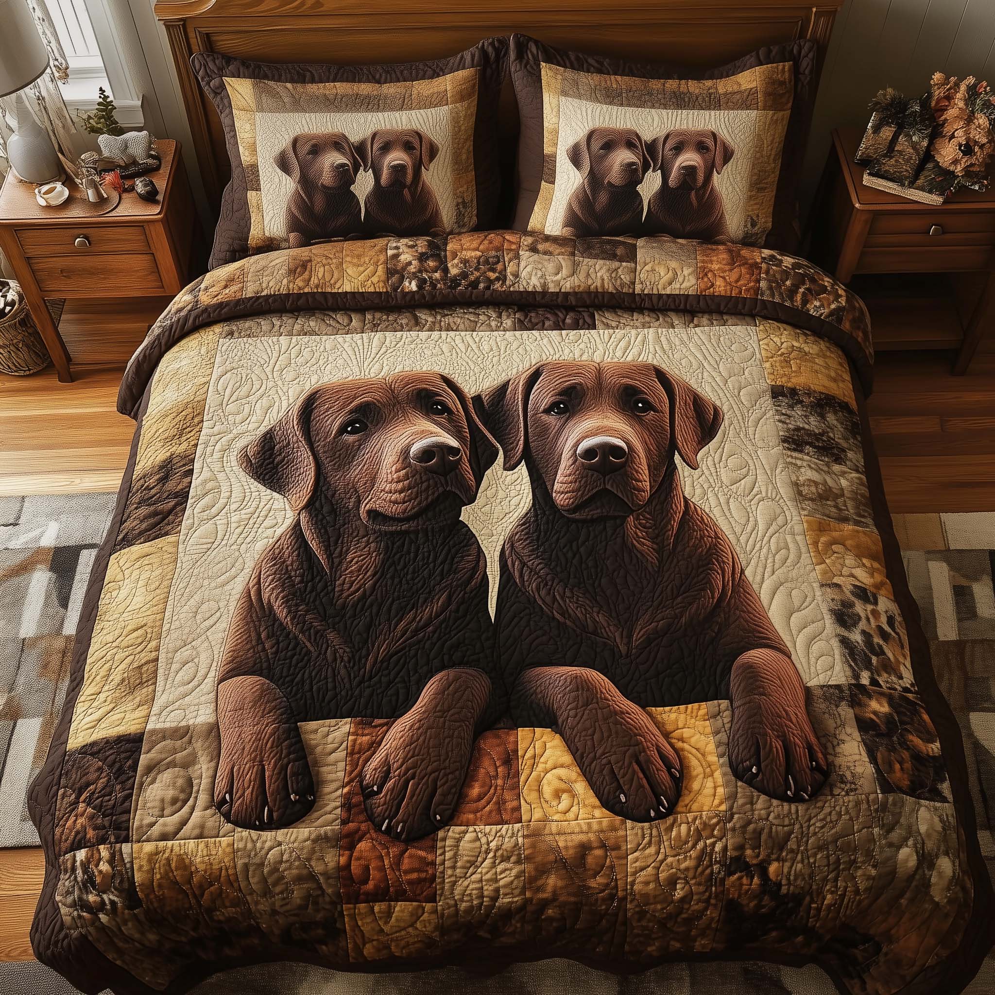 Paw Love Quilted Bedding Set Dog Cat Bedroom Decor Best Gift For Pet Lovers