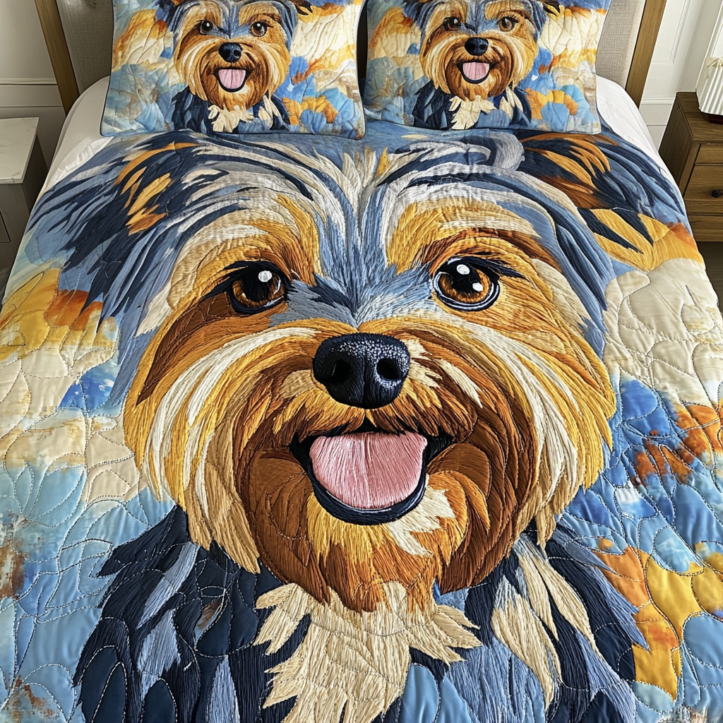 Paw Paradise Quilted Bedding Set Cozy Bedroom Decor Yorkshire Terrier Merchandise