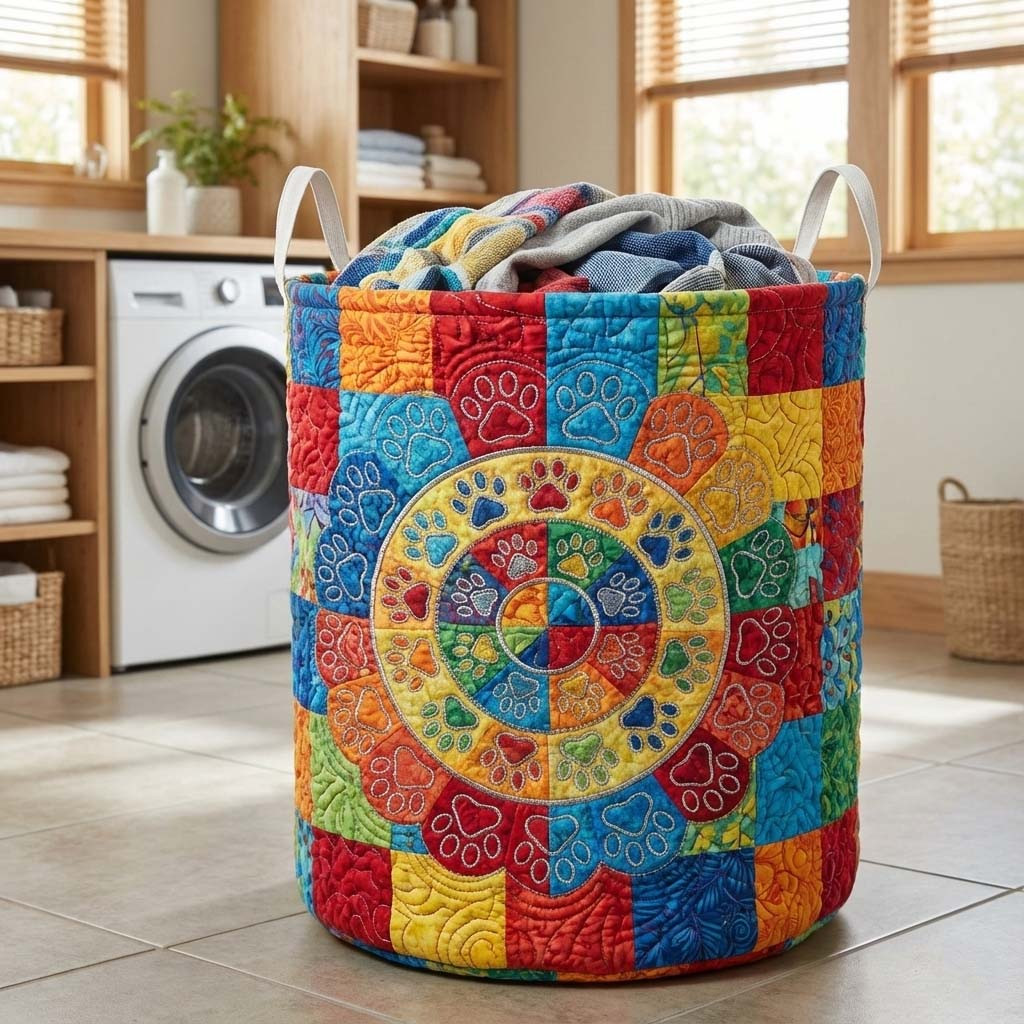 Paw Patchwork Quilted Laundry Basket Laundry Room Decor Gifts For Friends