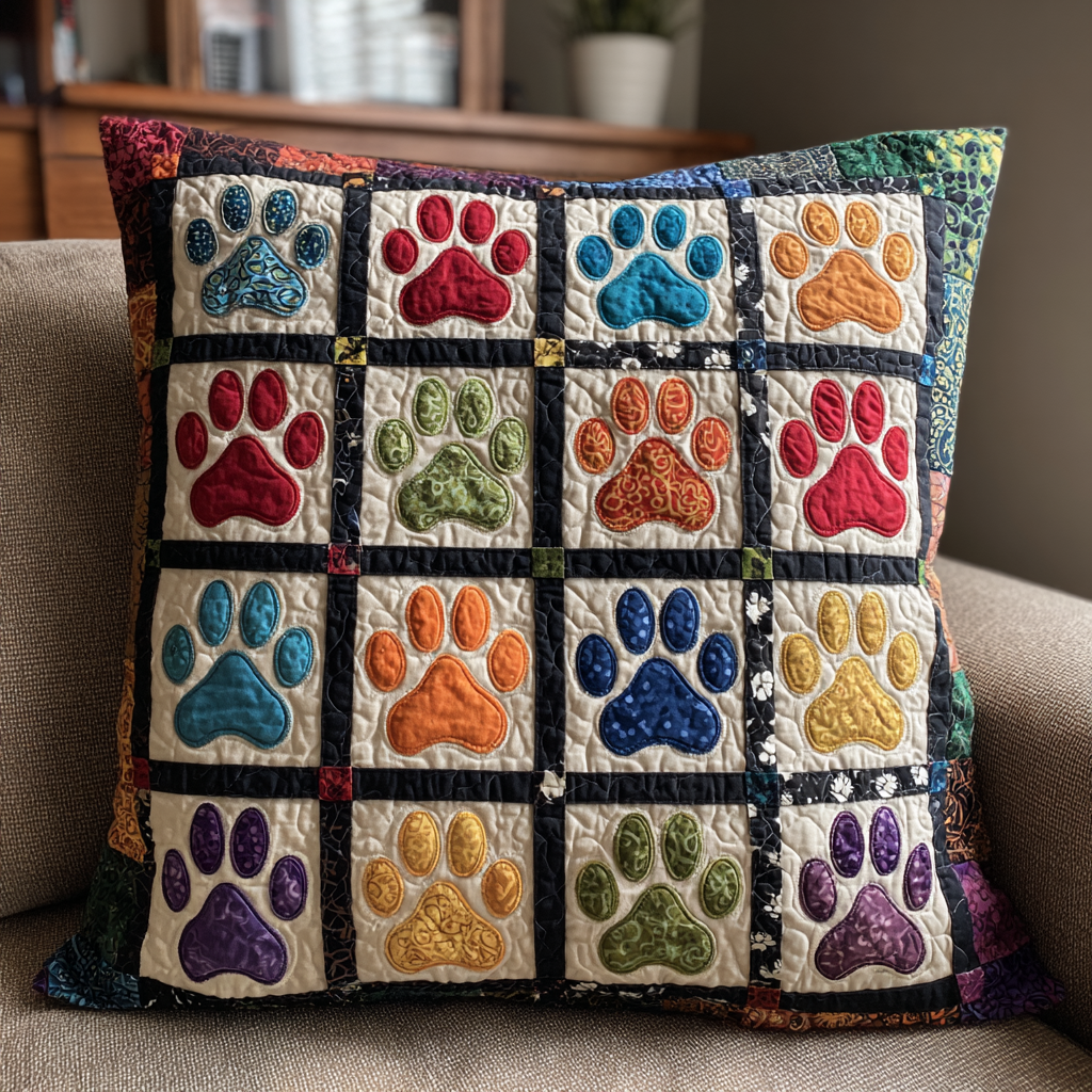 Paw Prints Quilted Pillow Case Throw Pillow Cases Best Cat Christmas Gifts
