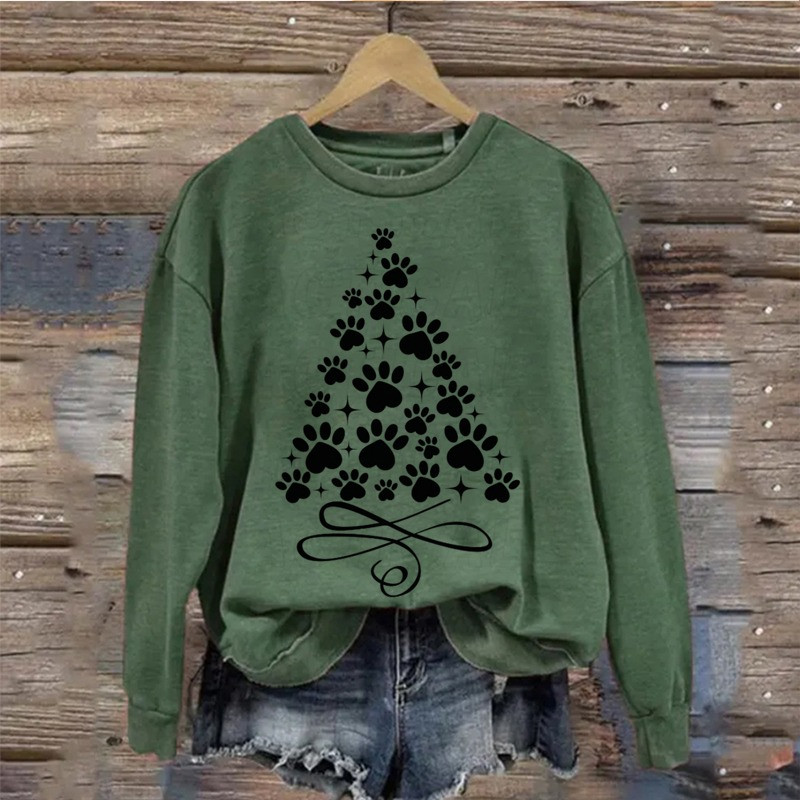 Paw Tree Christmas Sweatshirt Best Xmas Holiday Apparel Ideal Presents For Dog Lovers