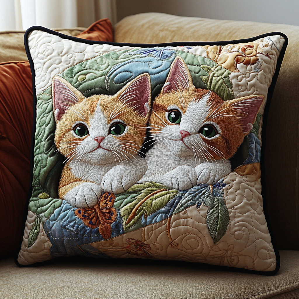 Pawfect Kitten Quilted Pillow Case Reindeer Christmas Pillow Cover