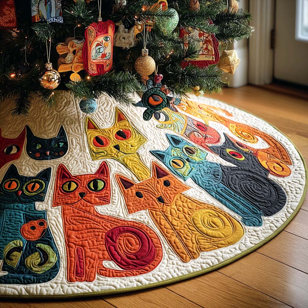 Pawfect Whimsy Christmas Quilted Tree Skirt Practical Quilted Tree Skirt Gift for Holiday Organization