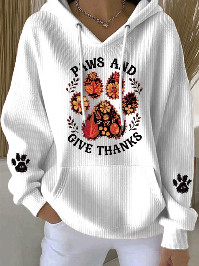Paws And Give Thanks Hoodie Floral Maple Leafs Merch Gifts Ideas