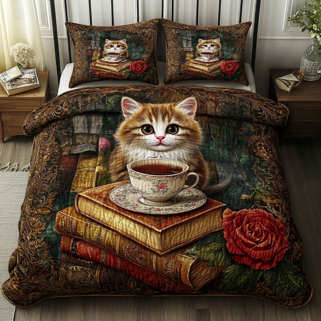 Paws and Pages Quilted Bedding Set Bed Room Decoration Novelty Book Gifts