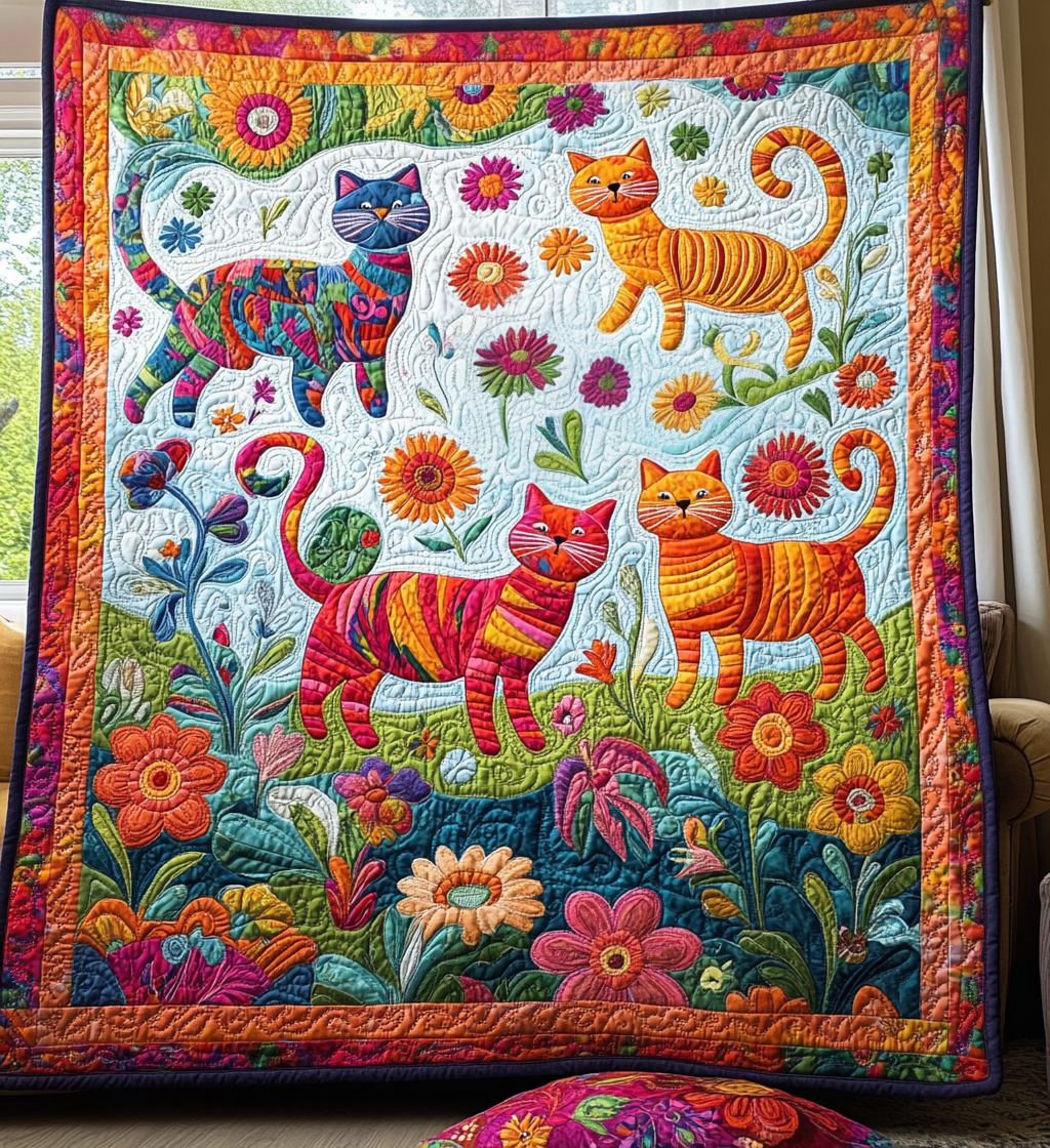 Paws And Petals Quilted Blanket Unique Cat Gifts