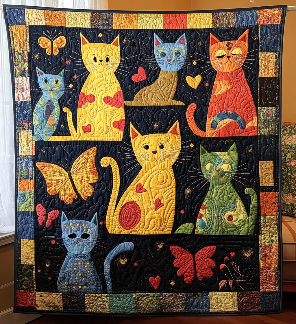 Paws and Purrs Quilted Blanket Novelty Gifts For Cat Lovers