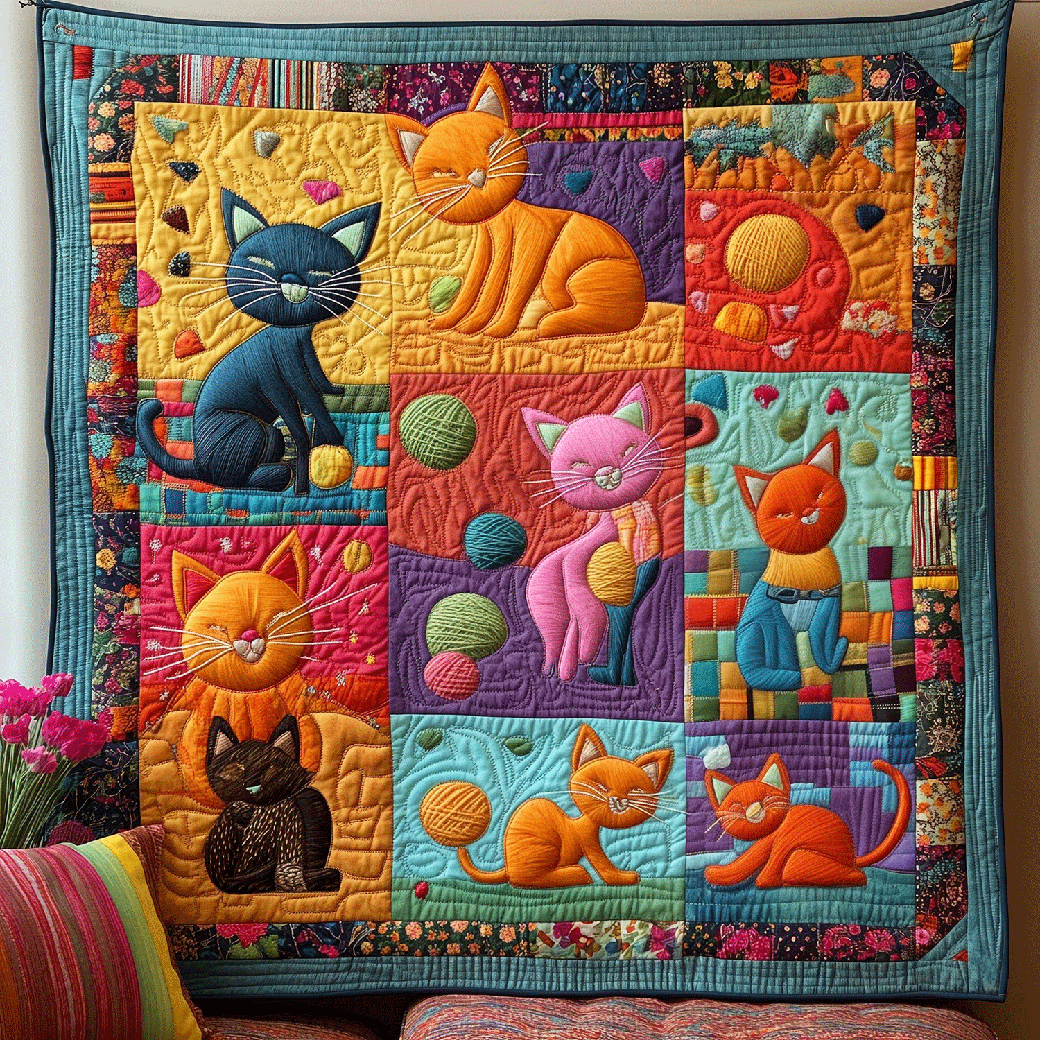Paws and Yarn Quilted Blanket Cute Blankets For Her