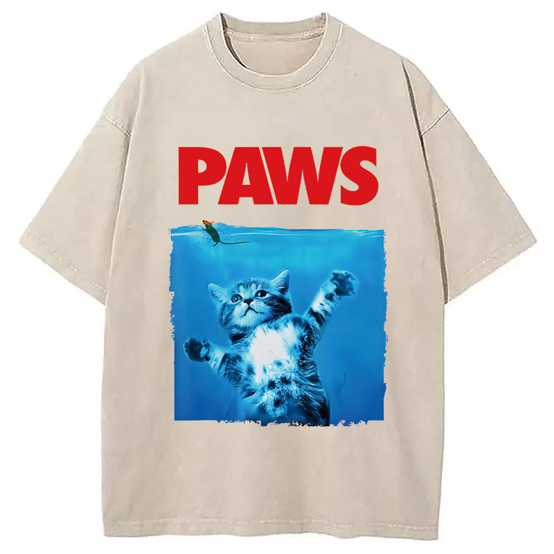 Paws Cat Meme Washed T-Shirt Casual Vintage Everyday Look Gifts For BFF Paws Cat Meme Washed T-Shirt Casual Vintage Everyday Look Gifts For BFF