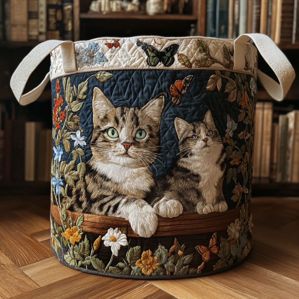Paws In The Garden Quilted Laundry Basket Premium Quilted Laundry Basket with Sturdy Handles