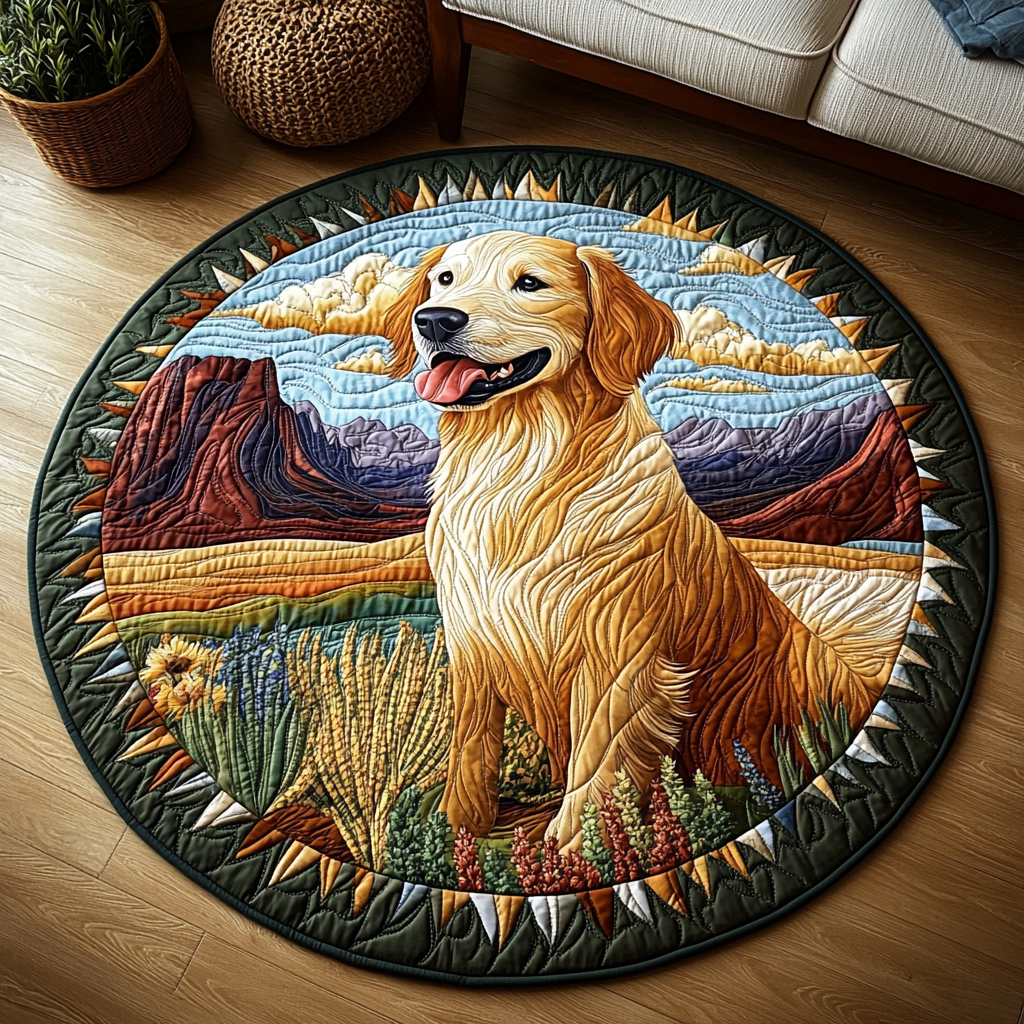 Paws of Gold Quilted Round Mat Home Front Door Design Dog Dad Fathers Day Gifts