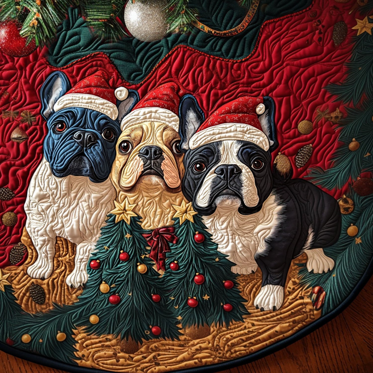 Paws Of Paris Quilted Christmas Tree Skirt Cozy Holiday Home Decor