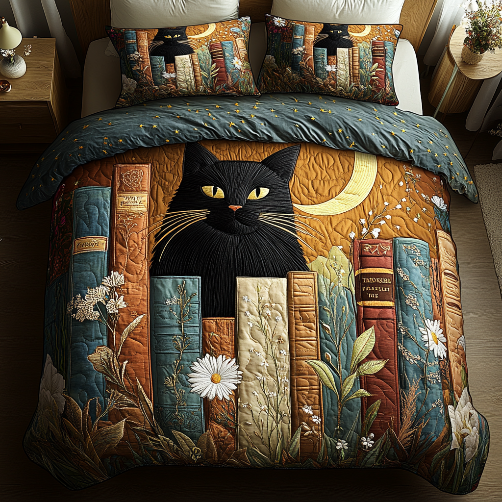 Paws Pages Quilted Bedding Set Cute Bedroom Decor Christmas Presents For Book Lovers