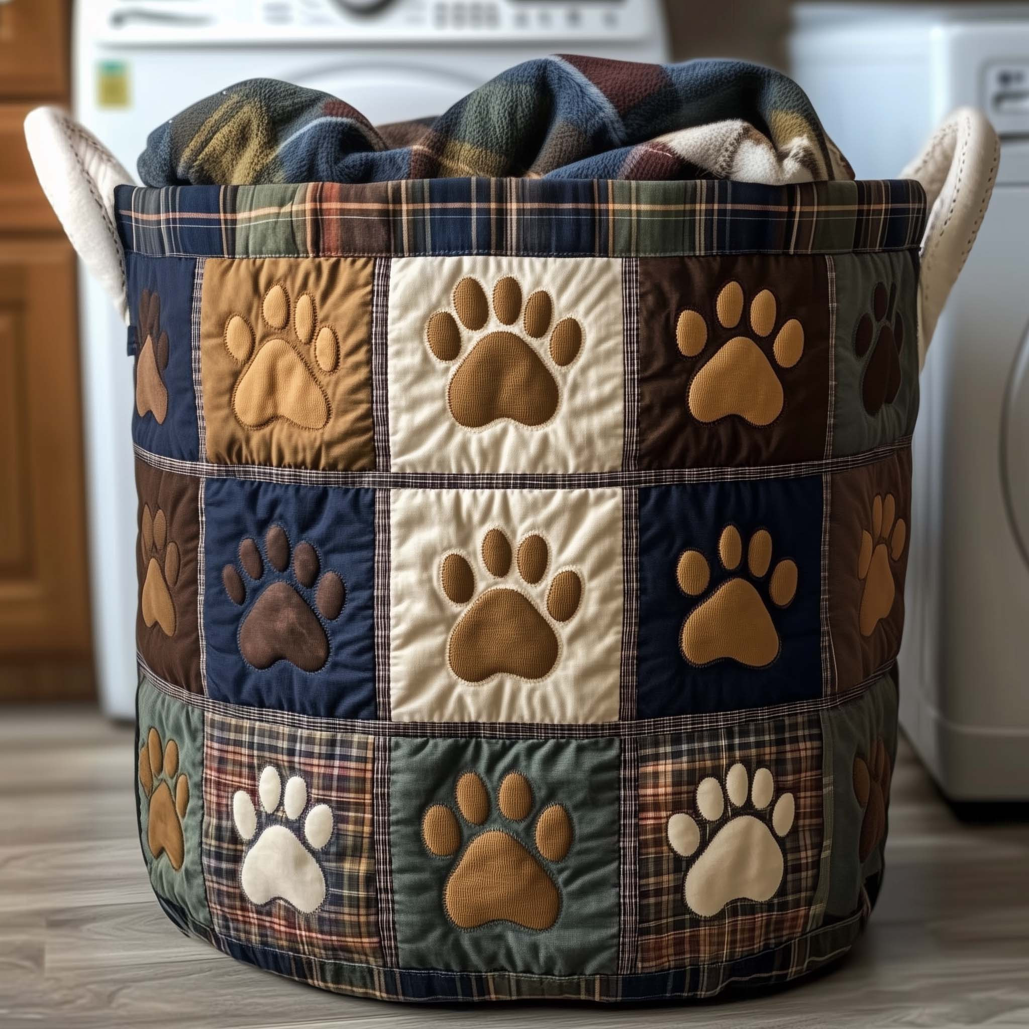 Paws Patchwork Quilted Laundry Basket Laundry Room Decor Pet Owner Presents