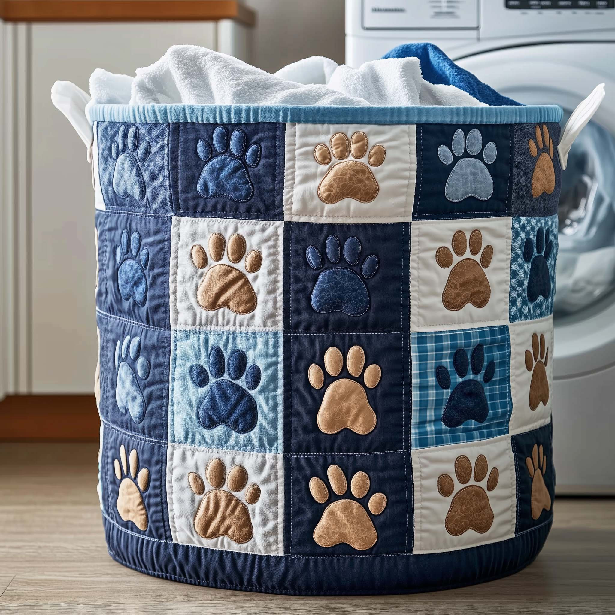 Paws Patchwork Quilted Laundry Basket Lovely Home Decor Animal Lover Presents