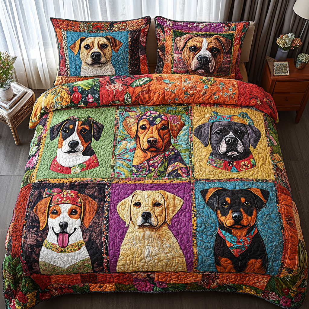 Paws Wonderland Quilted Bedding Set Best Bed Sheet Set Perfect Gift For Dog Lovers