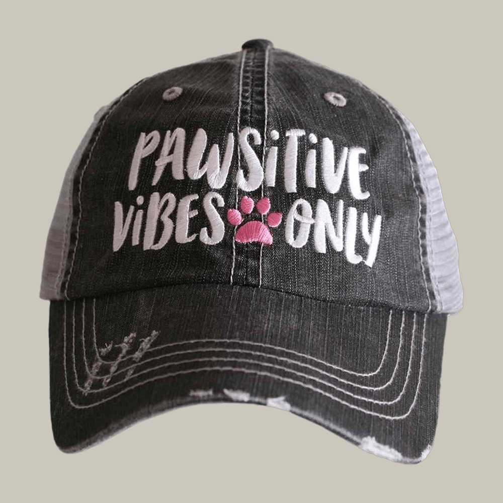 Pawsitive Vibes Only Trucker Hat Animal Paw Art Katydid Cap Funny Gift For Pet Lovers