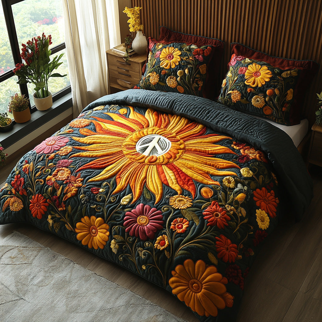 Peace Bloom Quilted Bedding Set Bedroom Decorations Hippie Christmas Gift Ideas