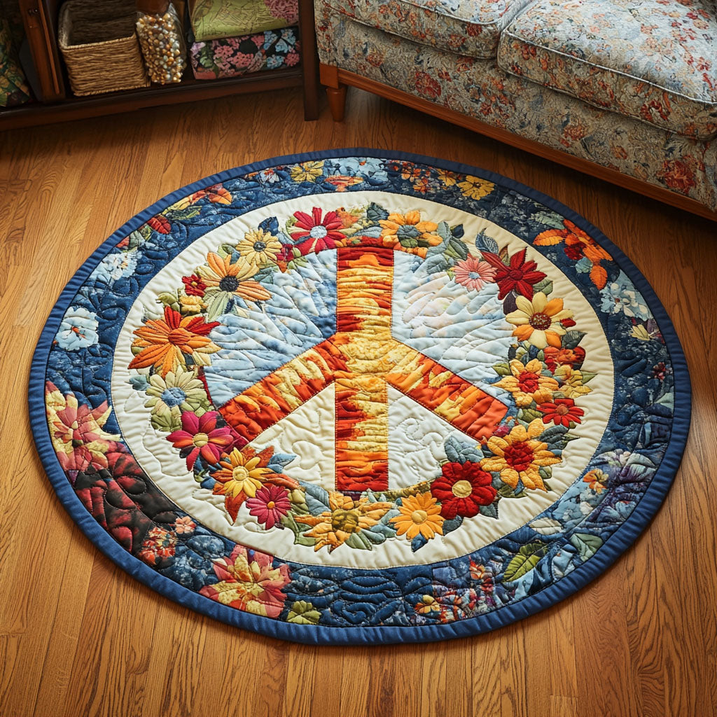 Peace Bloom Quilted Round Mat Christmas Entry Way Decor Presents For Farmer Boyfriend