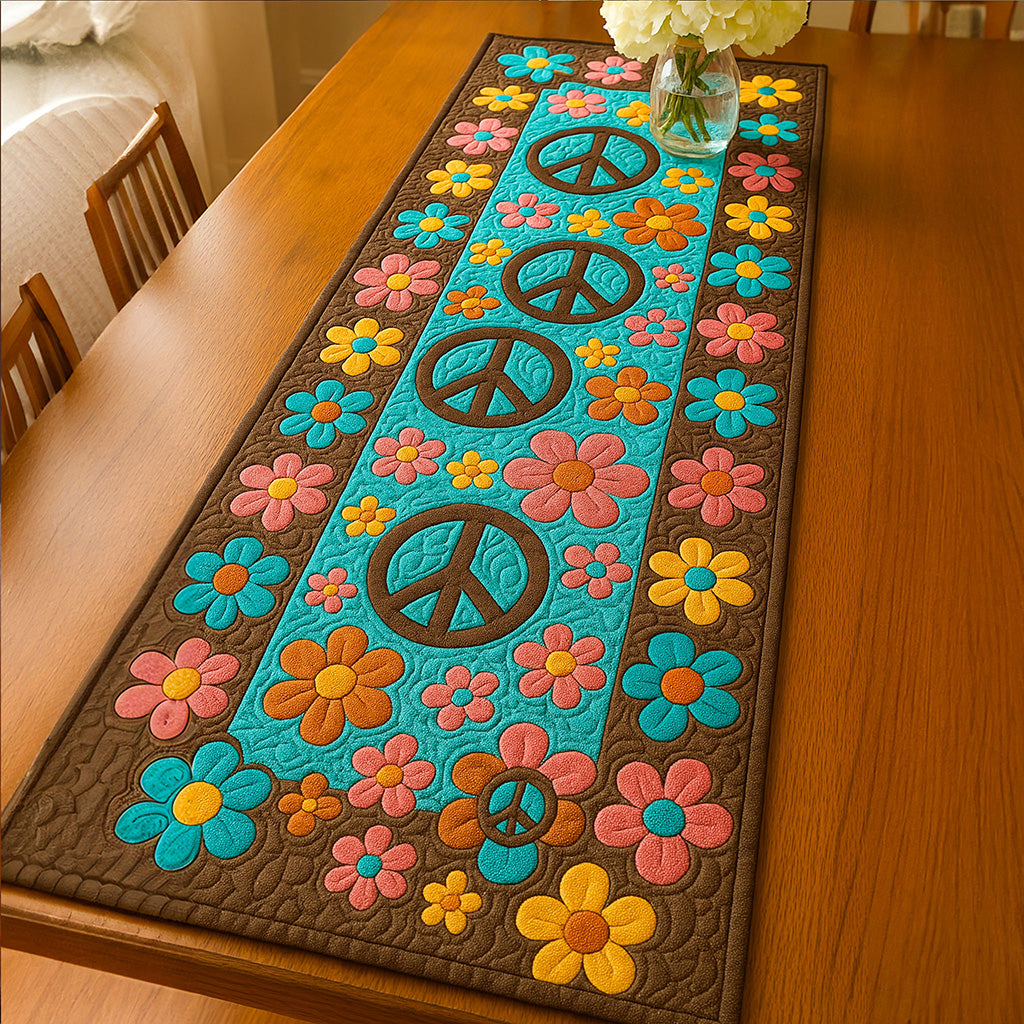 Peace Blooms Quilted Table Runner Dining Table Ideas Hippie Christmas Gifts