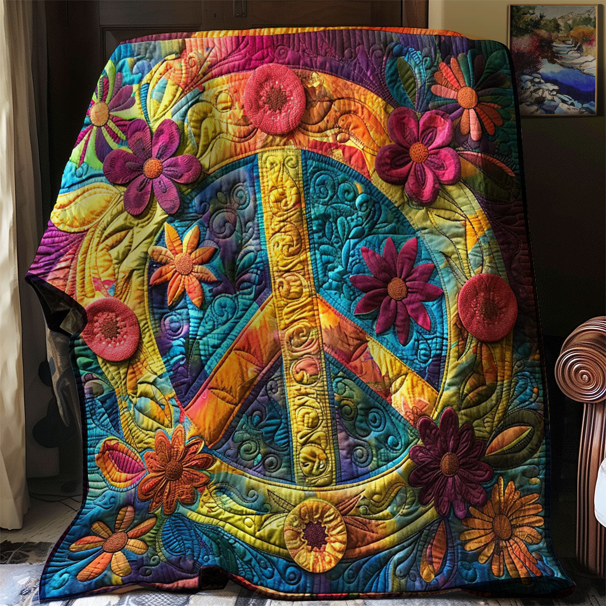 Peace Blossom Hippie Quilt Blanket Large Sofa Throws Special Birthday Gifts For Grandma