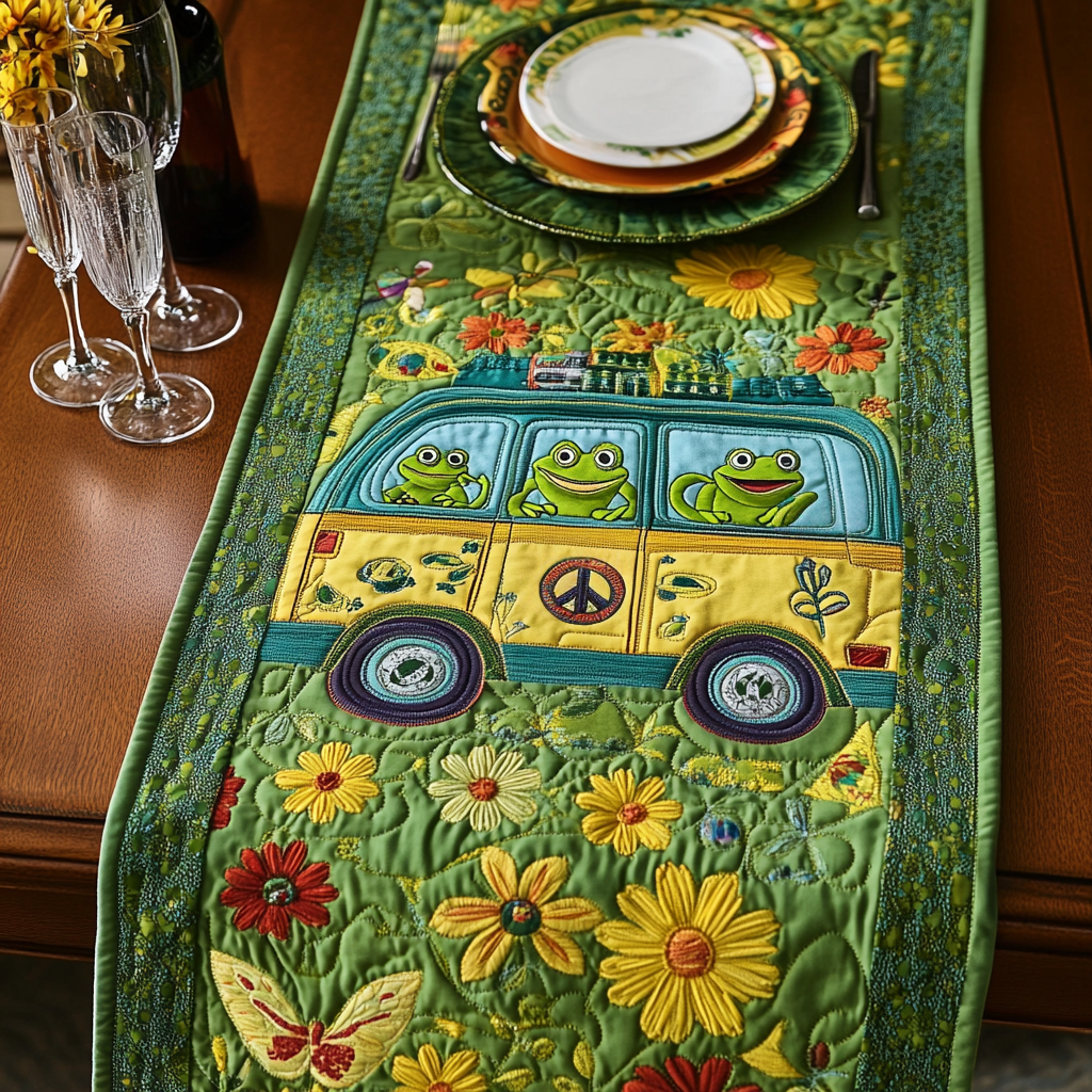 Peace Frog Quilted Table Runner Dinner Table Decor Ideas Gift Ideas For Hippie Mom