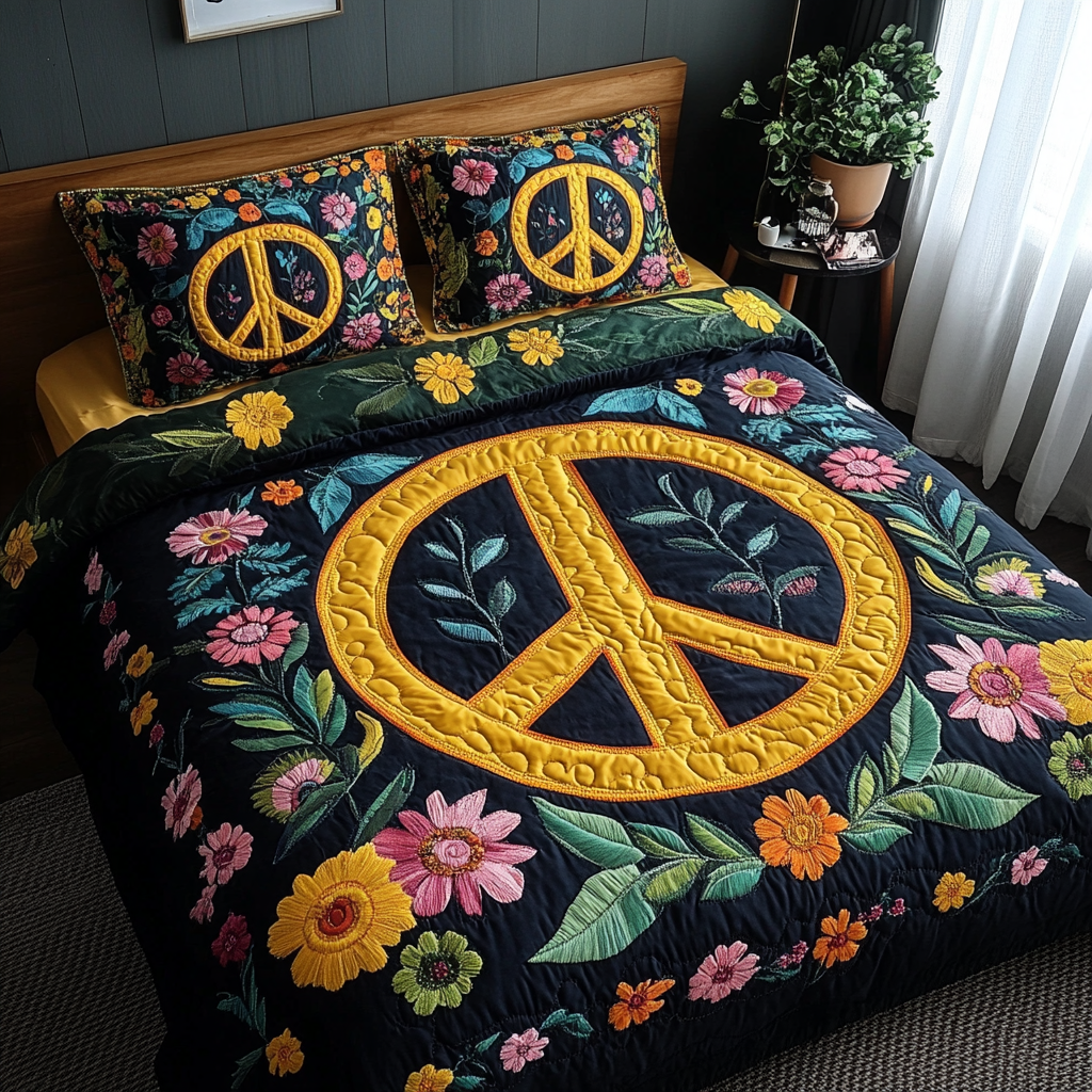 Peace Garden Quilted Bedding Set Best Christmas Duvet Cover Set Hippie Gifts Ideas For Her