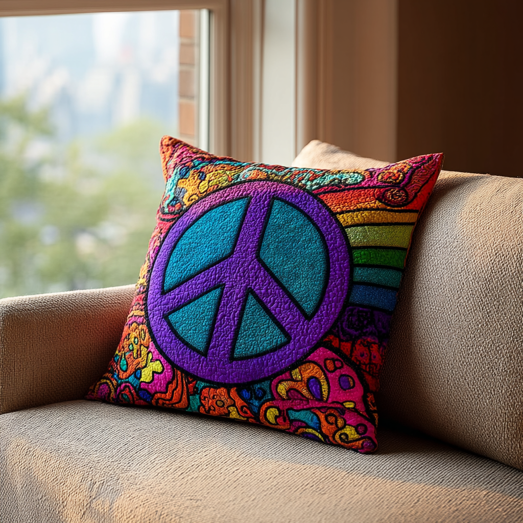 Peace Glow Quilted Pillow Case Boho Pillow Covers Christmas Presents For Hippies
