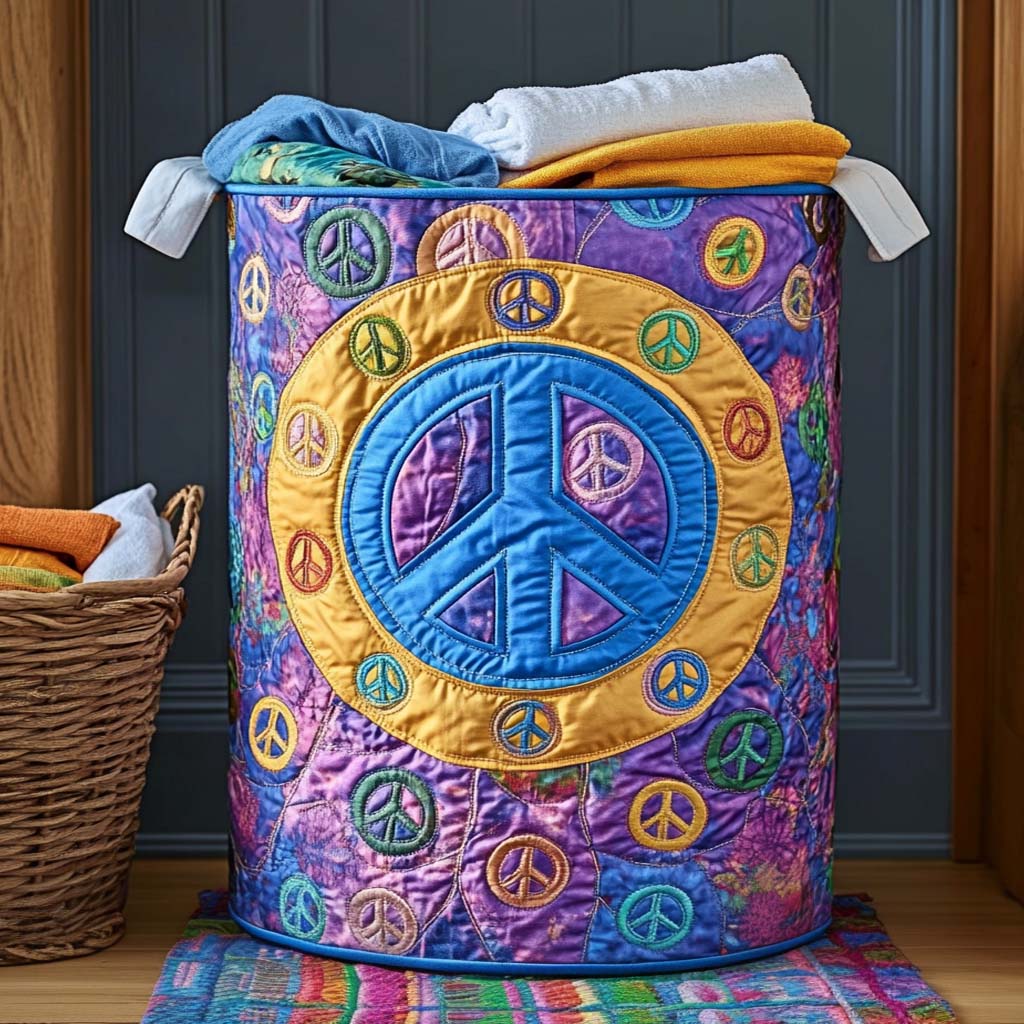 Peace Harmony Quilted Laundry Basket Holiday Merch Gift
