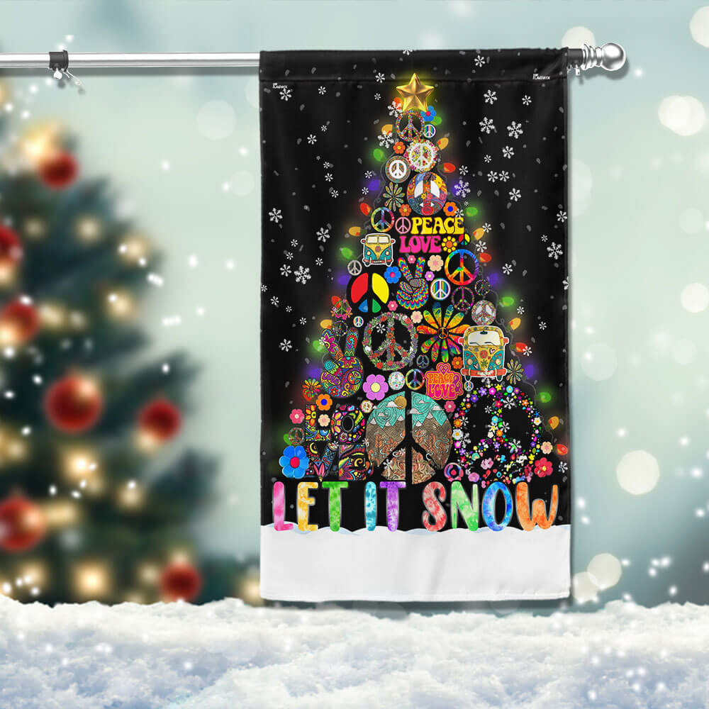 Peace Hippie Christmas Tree Flag Let It Snow Holiday Decor Gift