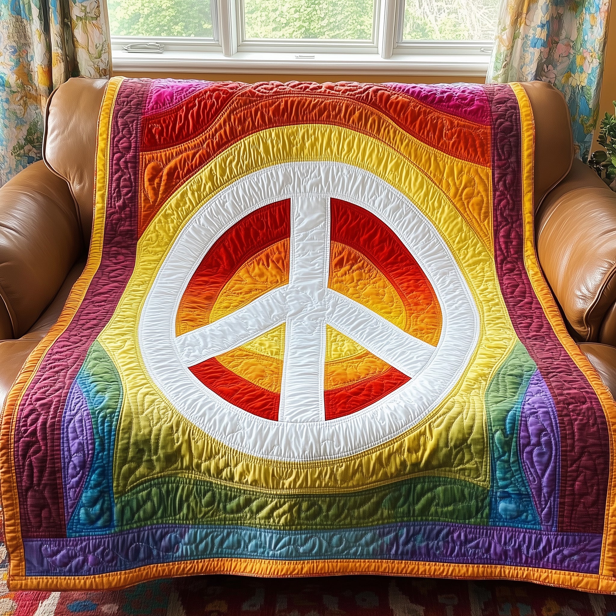 Peace in Every Color Quilted Blanket Merchandise Throw BlanketBirthday Gifts For Dad From Daughter