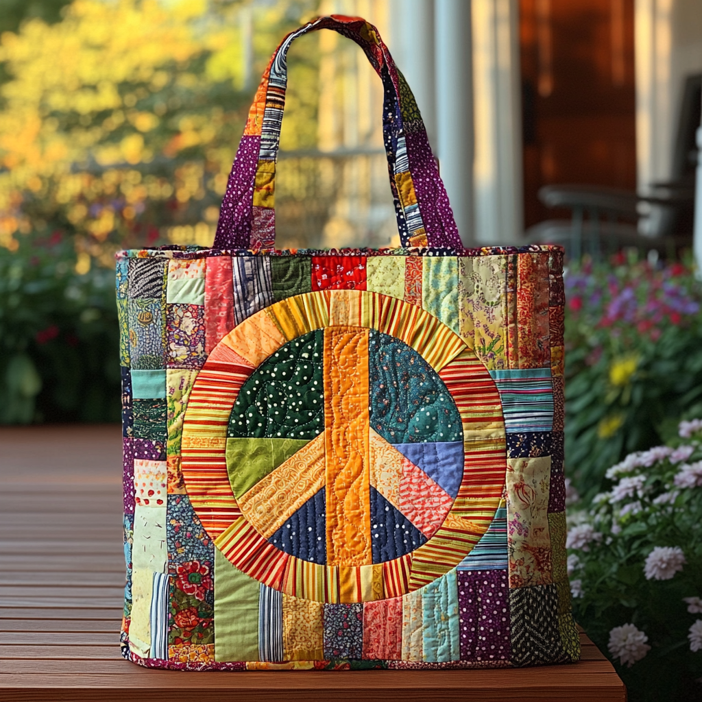 Peace in Pieces Quilted Tote Bag Gifts For Hippie Girlfriend