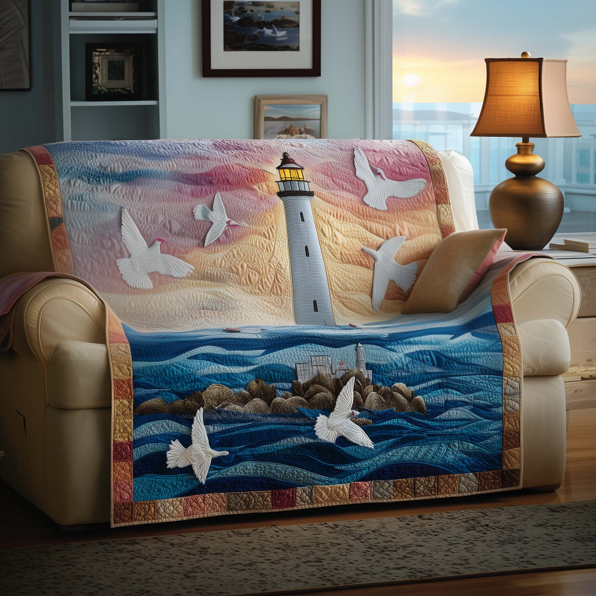 Peace Light Quilted Sofa Cover Symbol of Hope and Peace Unique Lighthouse Gifts