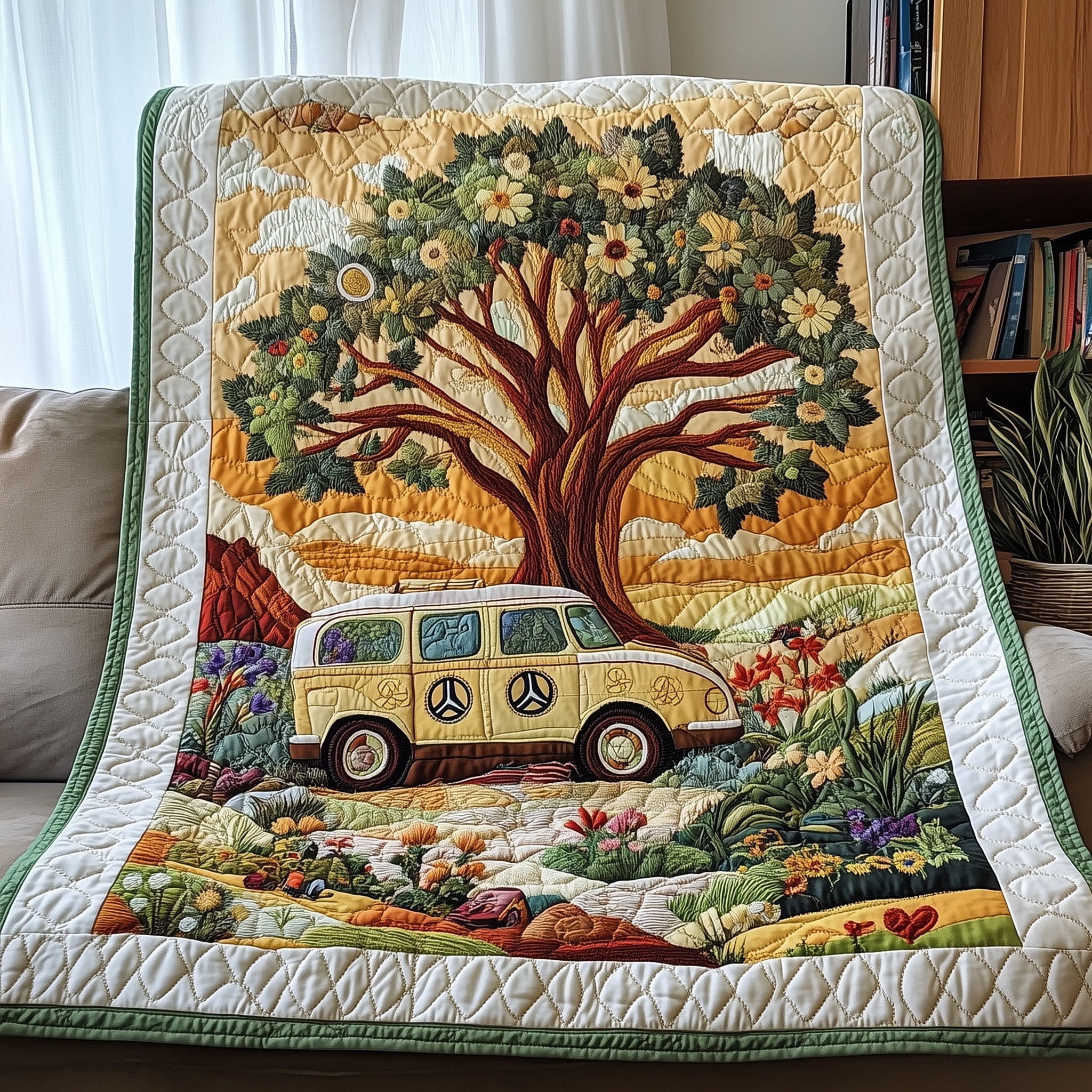 Peace Love And Trees Quilted Blanket Merchandise Throw BlanketBest Gifts For The Hippie In Your Life